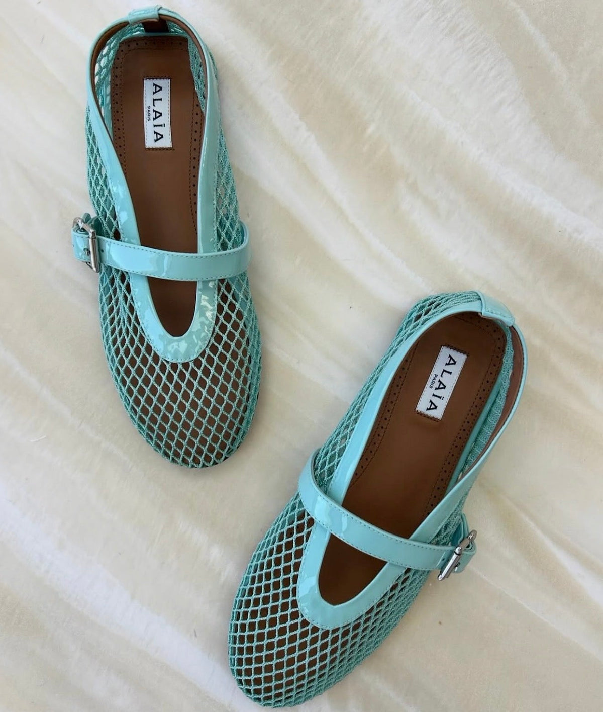 ALAÏ BLUE FISHNET BALLET FLATS