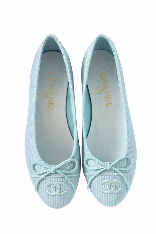 BLUE TEXTURED BALLERINA FLATS