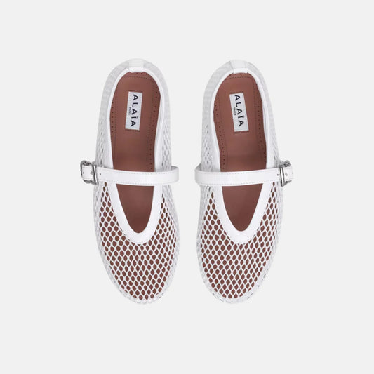 ALAÏ WHITE FISHNET BALLET FLATS