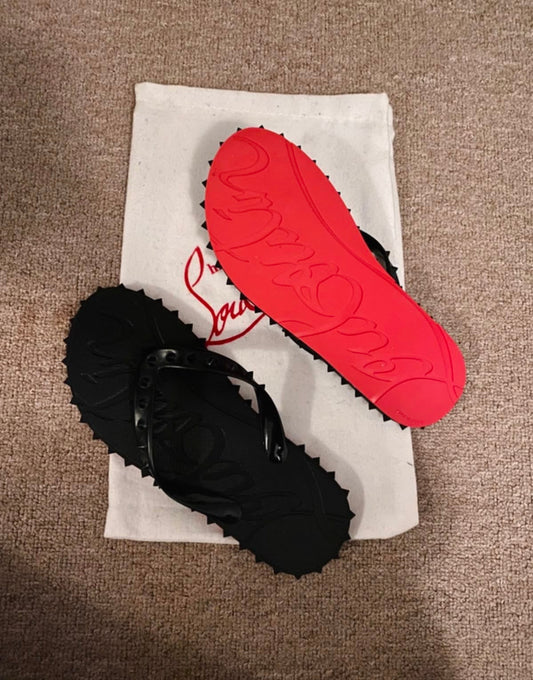 RED BOTTOM FLIP FLOPS BLACK