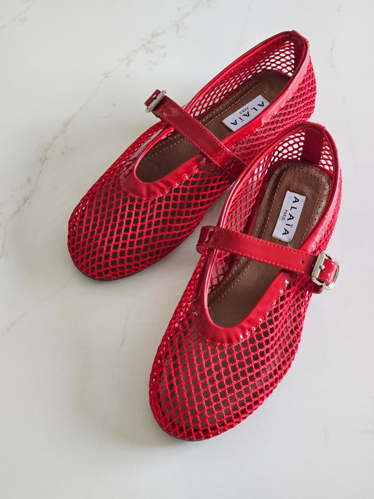 ALAÏ RED FISHNET BALLET FLATS
