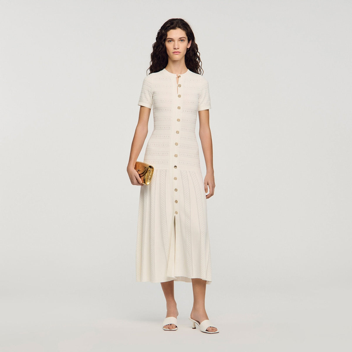 SANDRA LONG KNITTED WHITE DRESS
