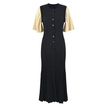 SANDRA TWO TONE TRICOT DRESS BLACK