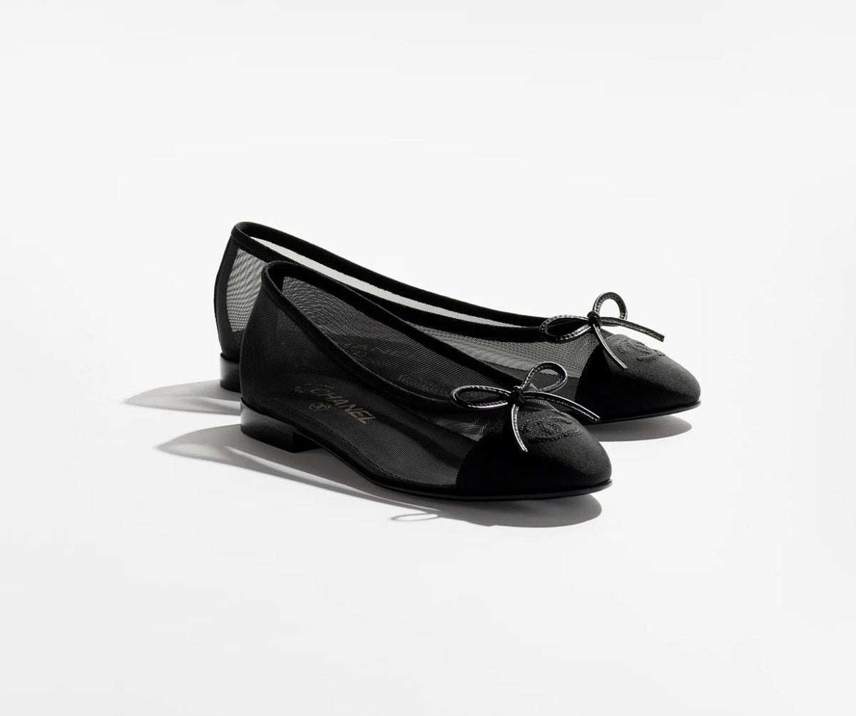 BLACK MESH BALLERINA FLATS