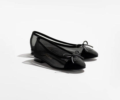 BLACK MESH BALLERINA FLATS