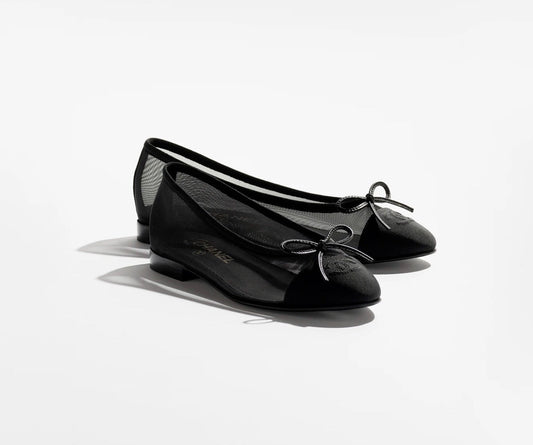 BLACK MESH BALLERINA FLATS