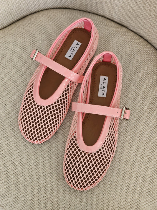 ALAÏ PINK FISHNET BALLET FLATS