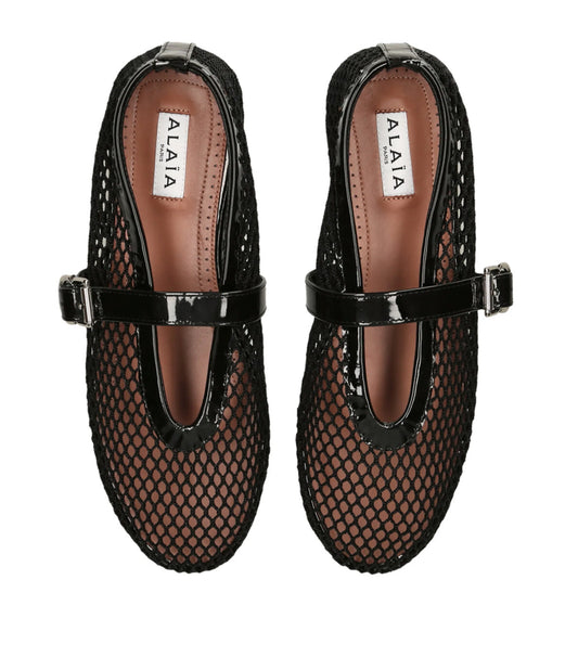 ALAÏ BLACK FISHNET BALLET FLATS