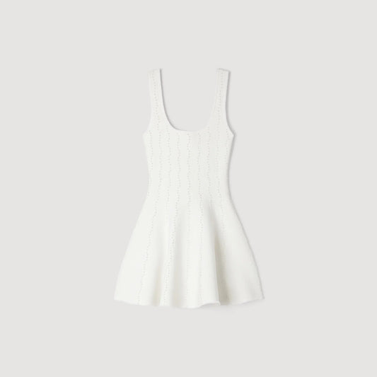 SANDRA BEADED KNIT SHORT DRESS WHITE