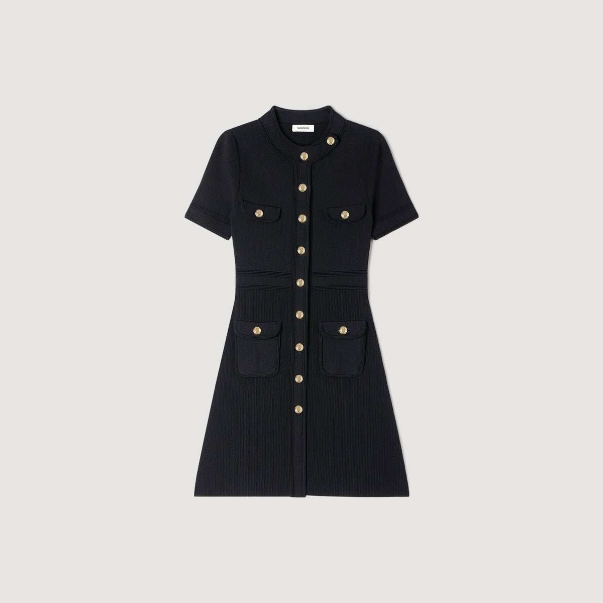 SANDRA JERSEY DRESS WITH BUTTONS BLACK