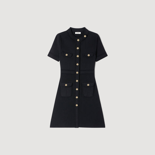 SANDRA JERSEY DRESS WITH BUTTONS BLACK