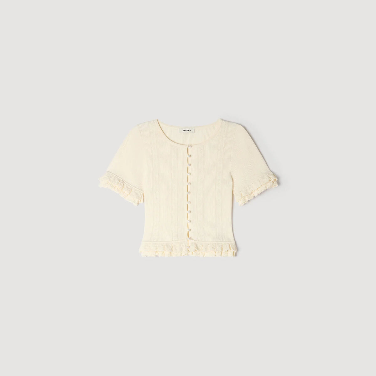 SANDRA RUFFLED KNIT CARDIGAN WHITE