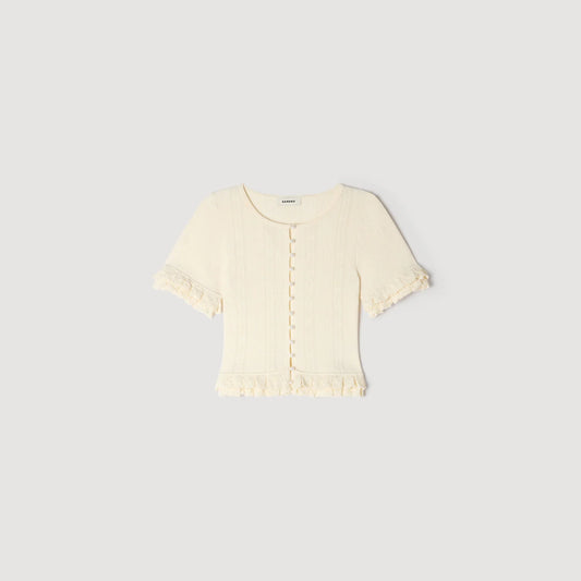 SANDRA RUFFLED KNIT CARDIGAN WHITE