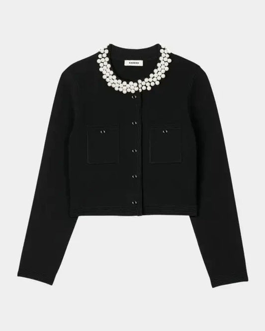 SANDRA BEADED COLLAR CARDIGAN
