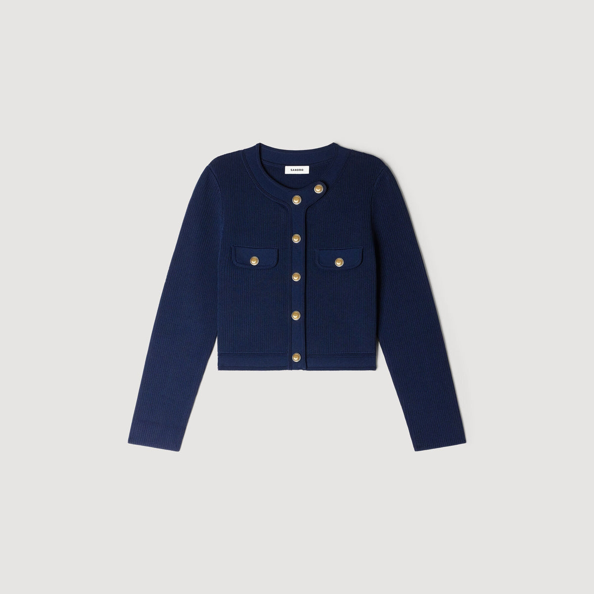 SANDRA CROPPED RIB KNIT CARDIGAN NAVY