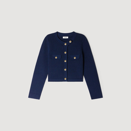 SANDRA CROPPED RIB KNIT CARDIGAN NAVY