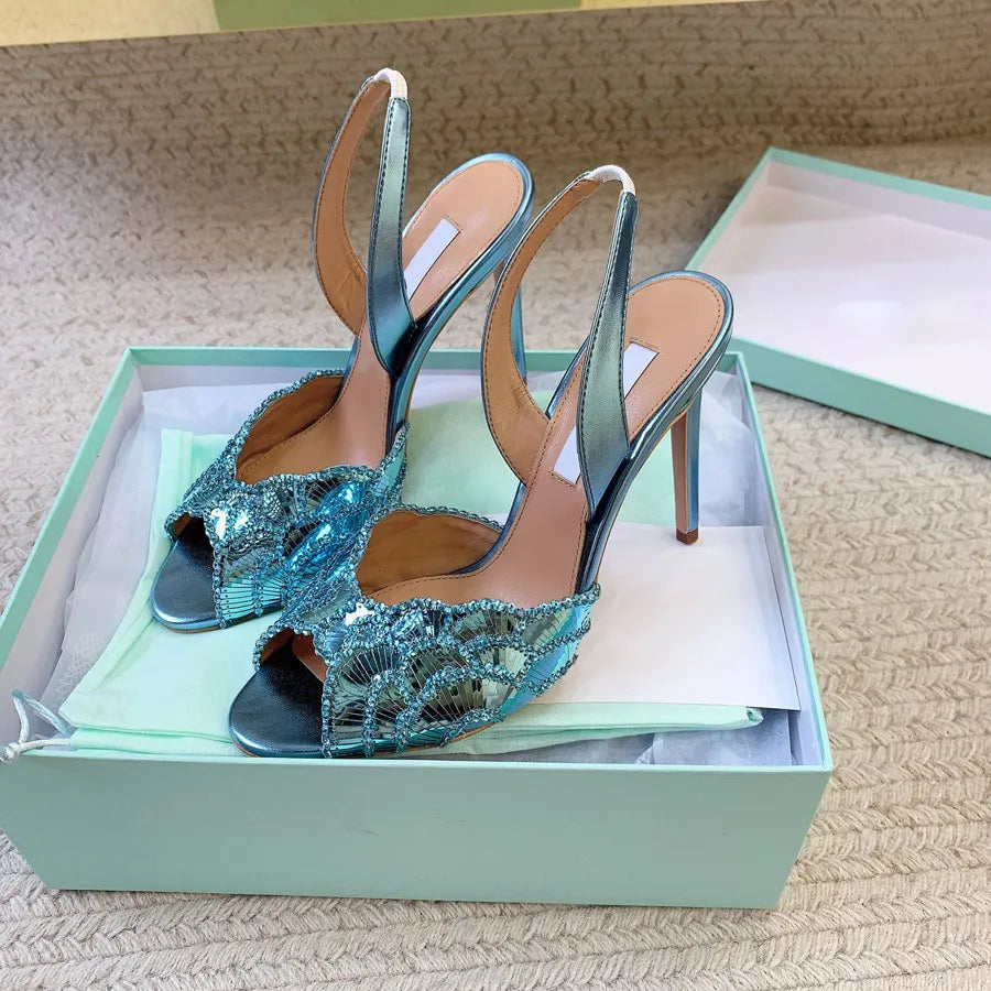 AQUA STRAP HEELS BLUE GREEN
