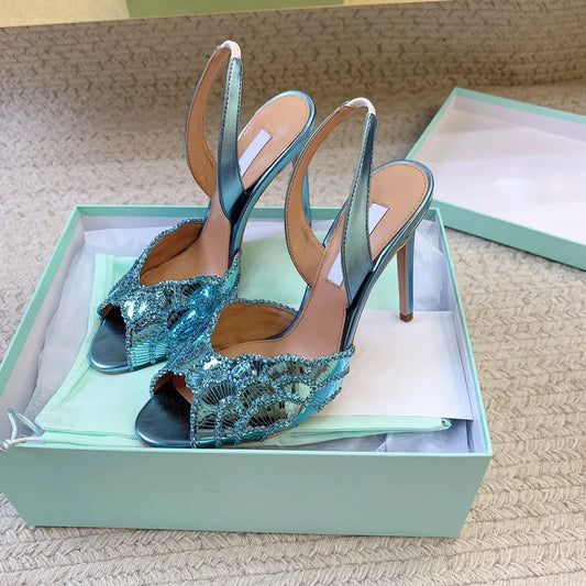 AQUA STRAP HEELS BLUE GREEN